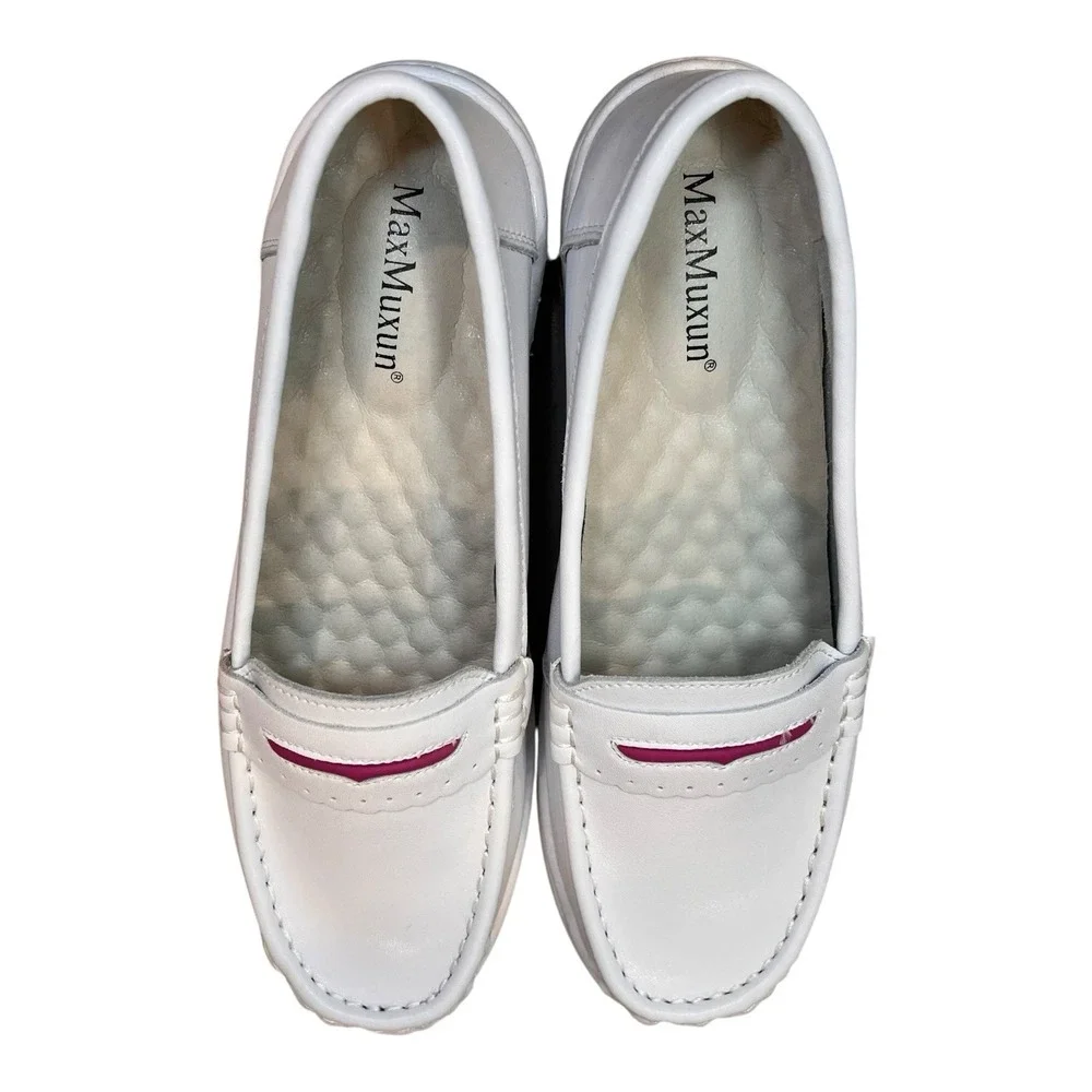 MaxMuxun White Pink Flat Anti-Skid Breathable Medical Nurse Shoes Women's Size 8